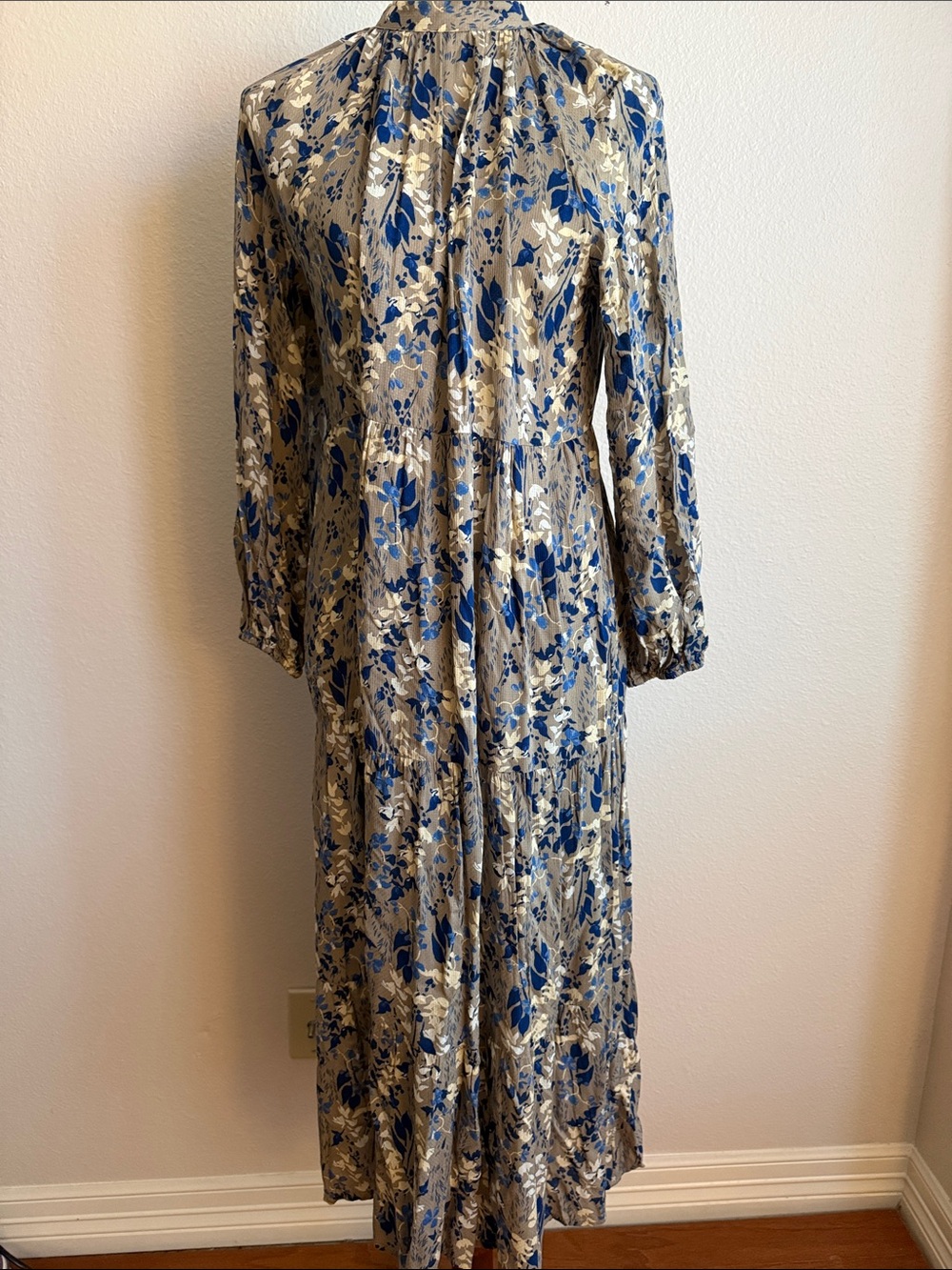 a new day Blue and Cream Floral Maxi Dress with Long Sleeves